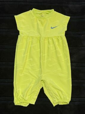 Nike Neon Yellow Infant Romper with Blue Swoosh (6 months)